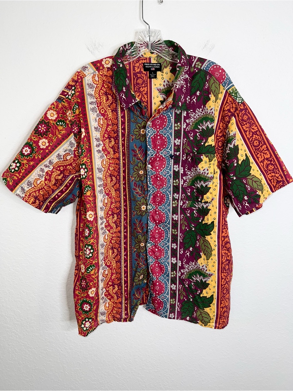 Vintage Polo Jeans Ralph Lauren Striped Paisley Shirt Large Button Up Multi B23